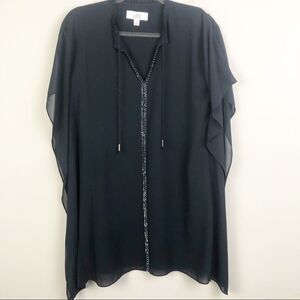 BELLE BADGLEY MISHKA | Navy Blue Beaded Tunic Top or Dress Women’s Size Small